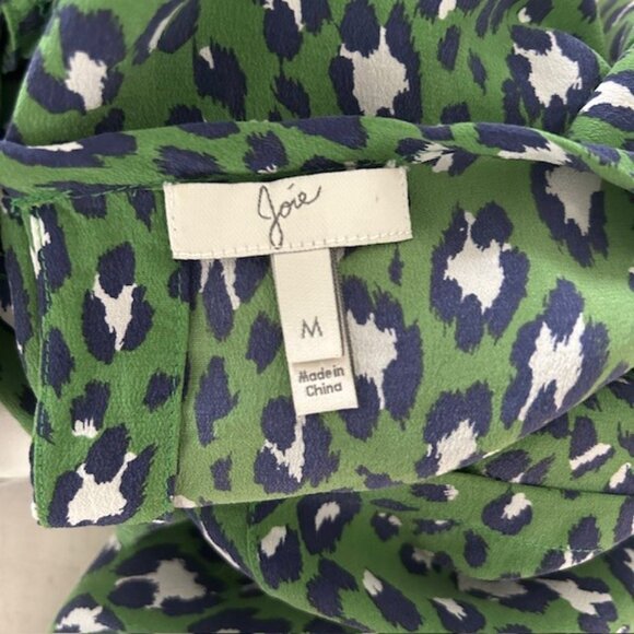 Joie Rancher 100% Silk Blouse Rancher Animal Leopard Print Green Blue White - Picture 4 of 4